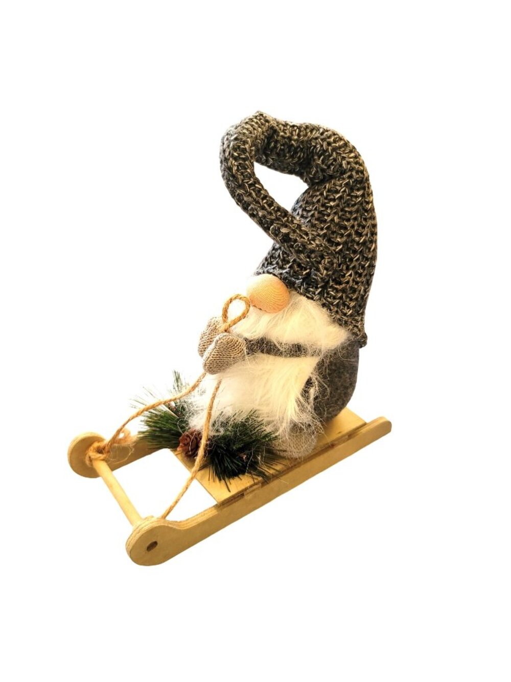 Gnome With Knitted Hat On Wooden Sled with Mistletoe VL1004
